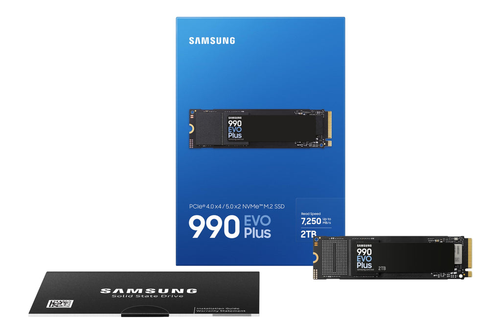 Samsung 990 EVO Plus NVMe M.2 SSD 1 TB, PCIe 4.0 x4 / PCIe 5.0 x2, NVMe 2.0 (2280), 7.150 MB/s Lesen, 6.300 MB/s Schreiben, Interne SSD für Gaming und Grafikbearbeitung, MZ-V9S1T0BW