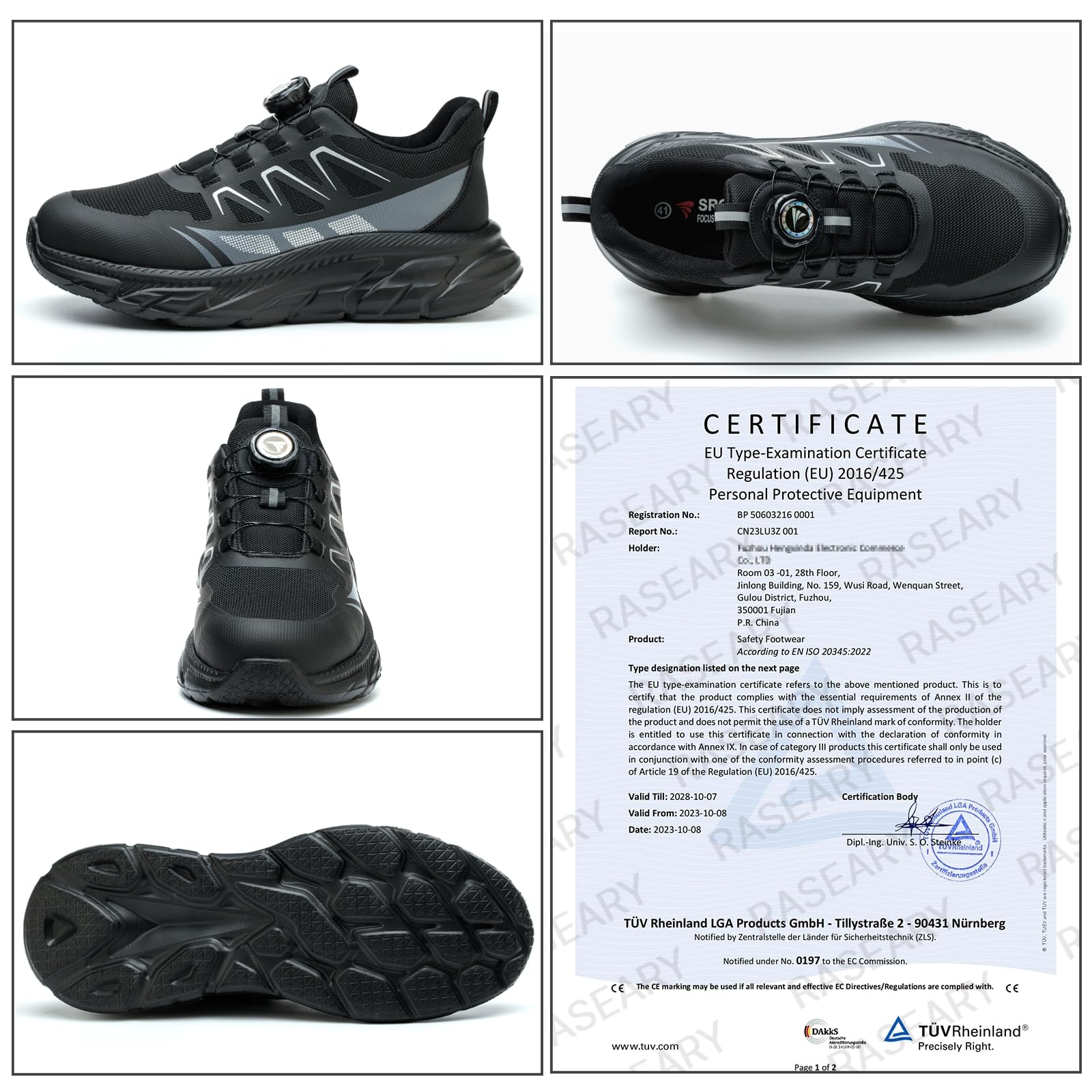 RASEARY Sicherheitsschuhe Arbeitsschuhe Herren Damen Bequem Stahlkappenschuhe Leicht Atmungsaktiv Industrielle Arbeitsschuhe mit Drehschnallen Schnürsenkeln