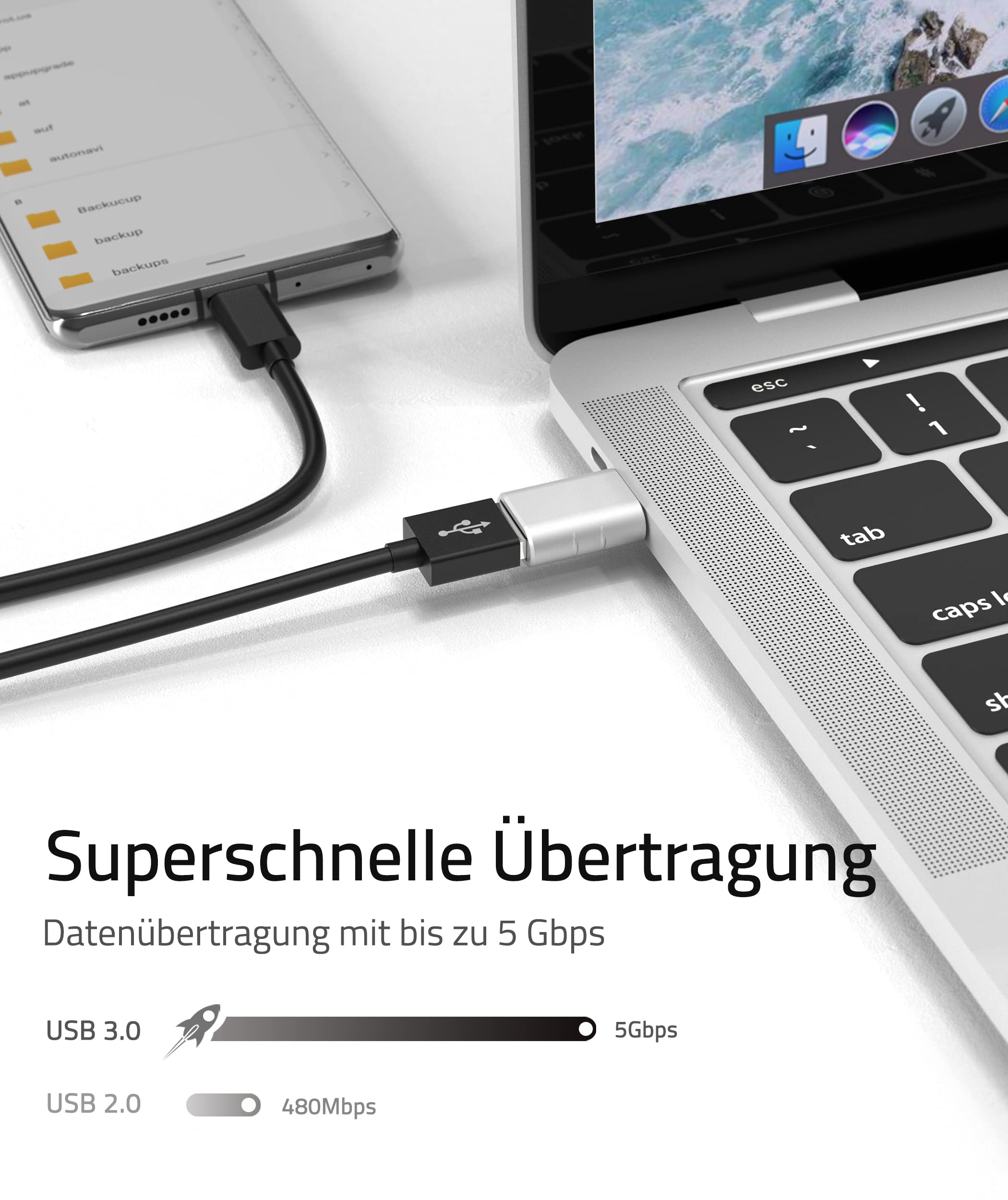 Syntech USB-C-auf-USB-Adapter, 2 USB-C-Stecker-auf-USB-3-Buchsen-Adapter, kompatibel mit iPhone 16 Pro Max iMac iPad Pro 2021, MacBook Air Pro 2020 und Anderen Typ-C-/Thunderbolt-3-Geräten, Blau