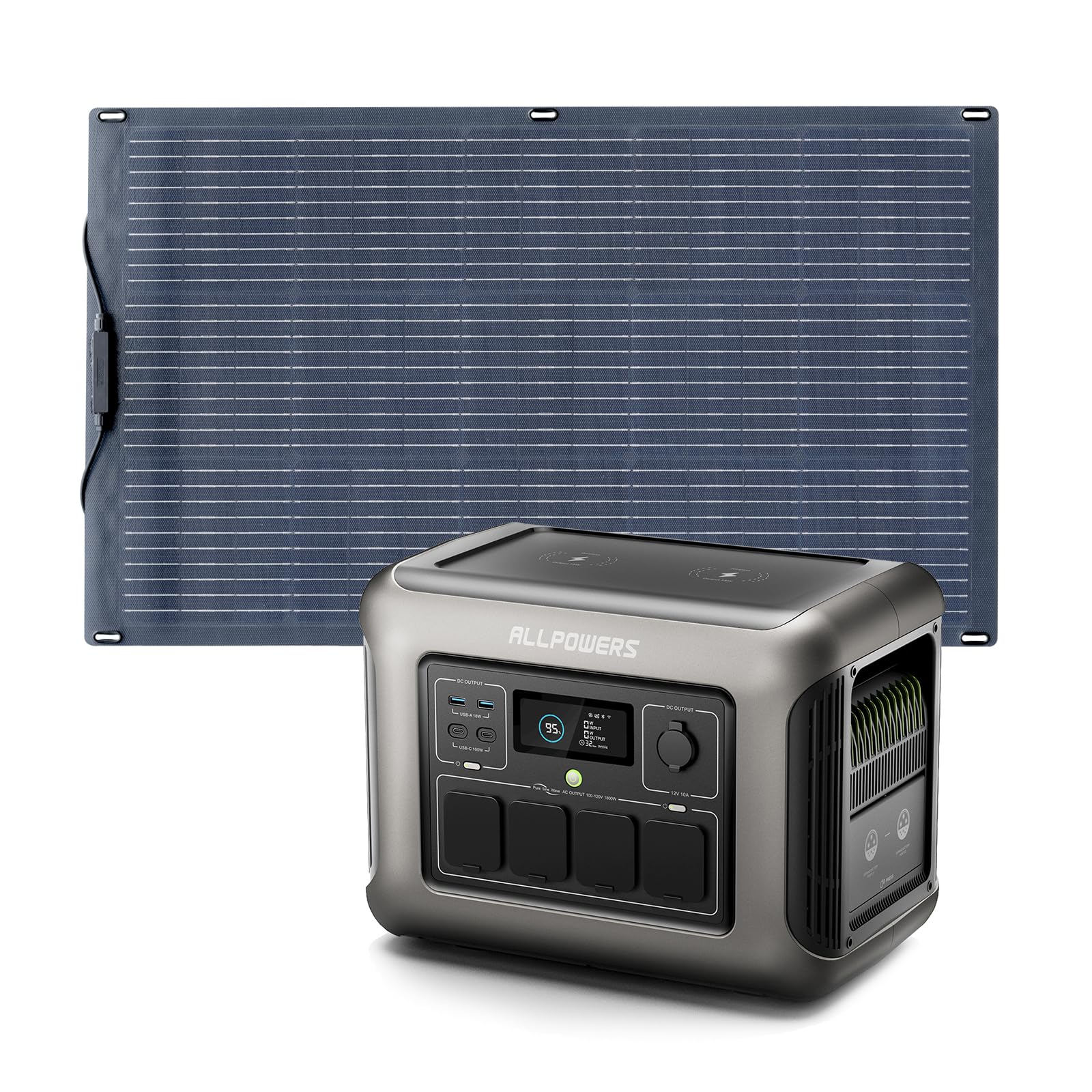 ALLPOWERS R1500 Tragbare Powerstation mit 200W Solarpanel, 1152Wh LiFePO4 Batterie mit 1800W AC Ausgang Solargenerator, 43dB Leise Betrieb Mobile Notstromversorgung für Garten Reise Camping Wohnmobil