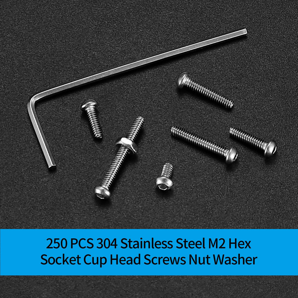 410 Stück M2 Senkkopf-Innensechskantschrauben, 10,9-Kohlenstoffstahl Vollgewinde-Maschinenschrauben, Muttern und Unterlegscheiben Sortiment mit Inbusschlüsseln