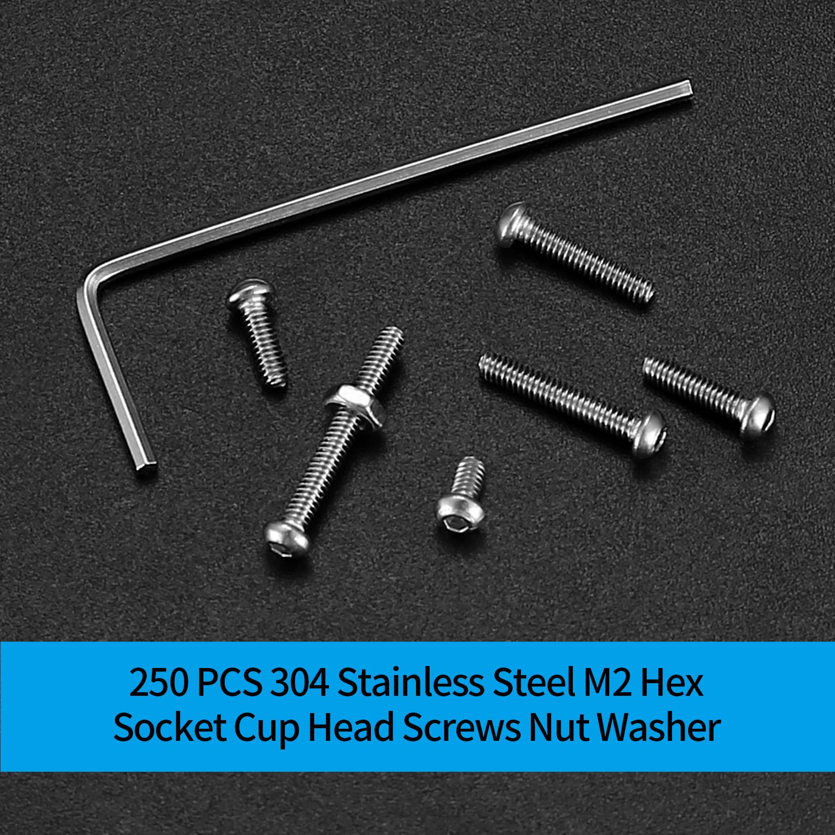 410 Stück M2 Senkkopf-Innensechskantschrauben, 10,9-Kohlenstoffstahl Vollgewinde-Maschinenschrauben, Muttern und Unterlegscheiben Sortiment mit Inbusschlüsseln