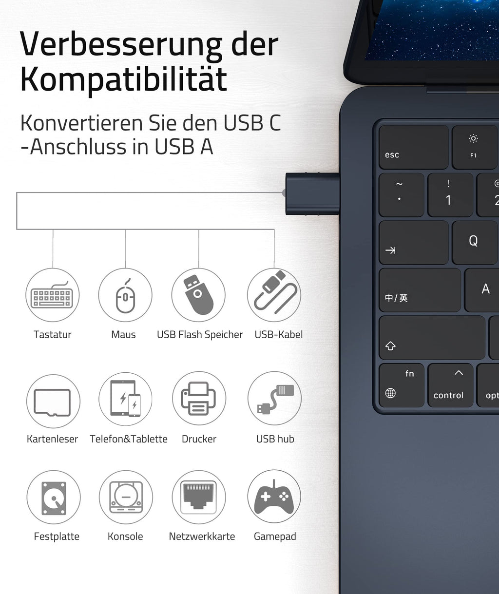 Syntech USB-C-auf-USB-Adapter, 2 USB-C-Stecker-auf-USB-3-Buchsen-Adapter, kompatibel mit iPhone 16 Pro Max iMac iPad Pro 2021, MacBook Air Pro 2020 und Anderen Typ-C-/Thunderbolt-3-Geräten, Blau