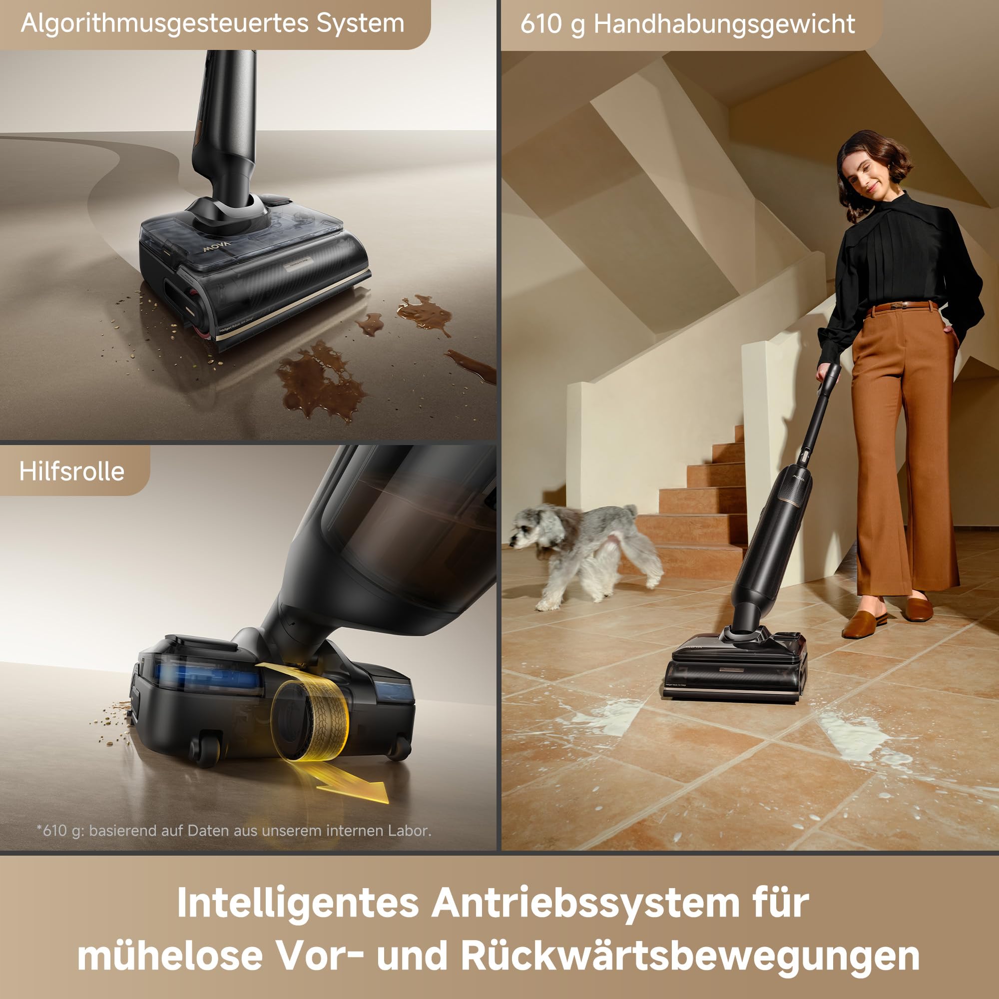 Mova X4 Pro Nass-Trocken-Sauger 20.000 Pa, Heißwasser-Wischfunktion, Tangle-Free, Selbstreinigung bei 100 °C, Push-In-Basisstation, LED-Bürstenkopf, Doppelkante, intelligente Saugkraftregelung