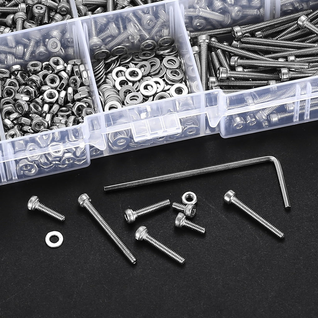 410 Stück M2 Senkkopf-Innensechskantschrauben, 10,9-Kohlenstoffstahl Vollgewinde-Maschinenschrauben, Muttern und Unterlegscheiben Sortiment mit Inbusschlüsseln