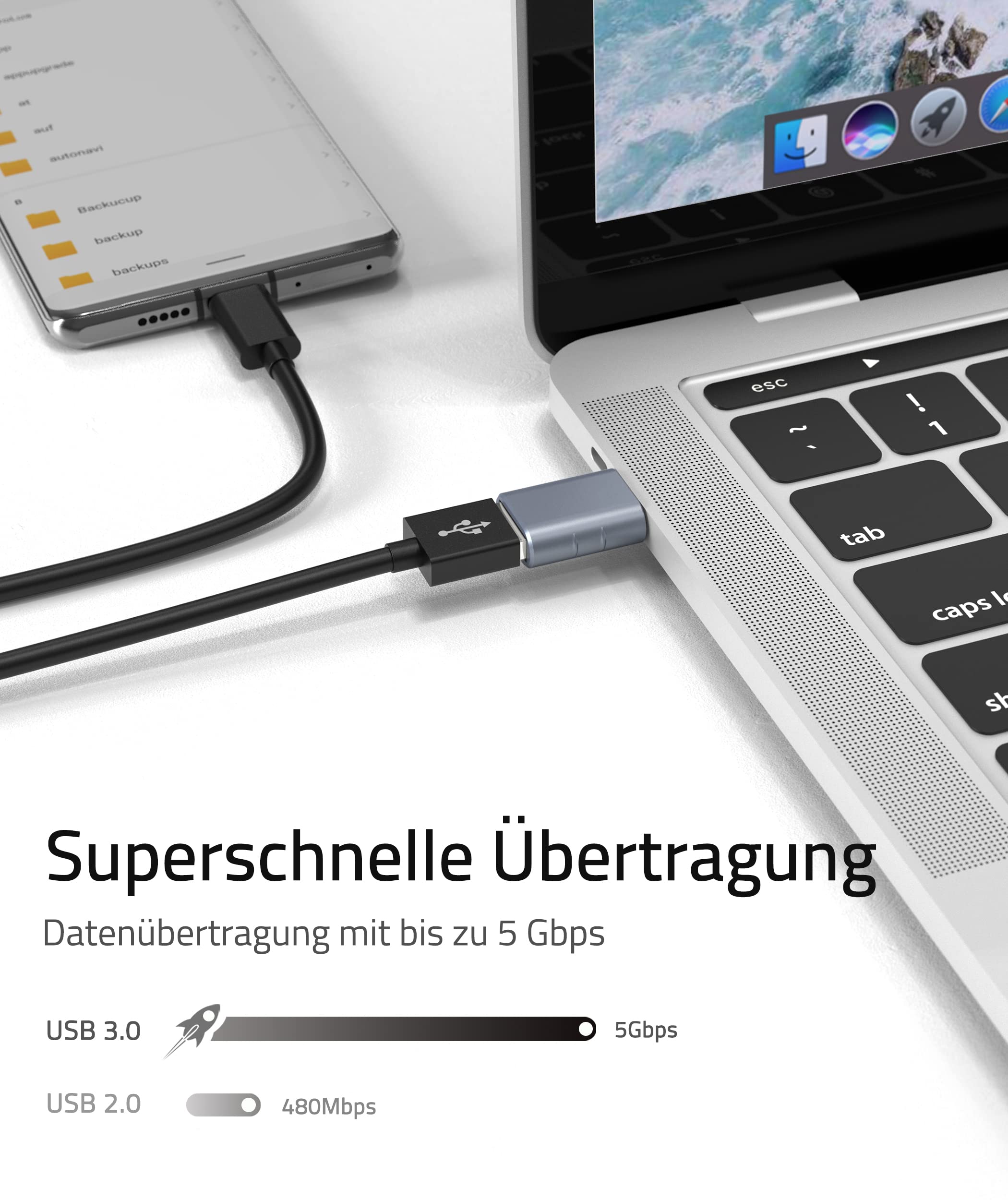 Syntech USB-C-auf-USB-Adapter, 2 USB-C-Stecker-auf-USB-3-Buchsen-Adapter, kompatibel mit iPhone 16 Pro Max iMac iPad Pro 2021, MacBook Air Pro 2020 und Anderen Typ-C-/Thunderbolt-3-Geräten, Blau
