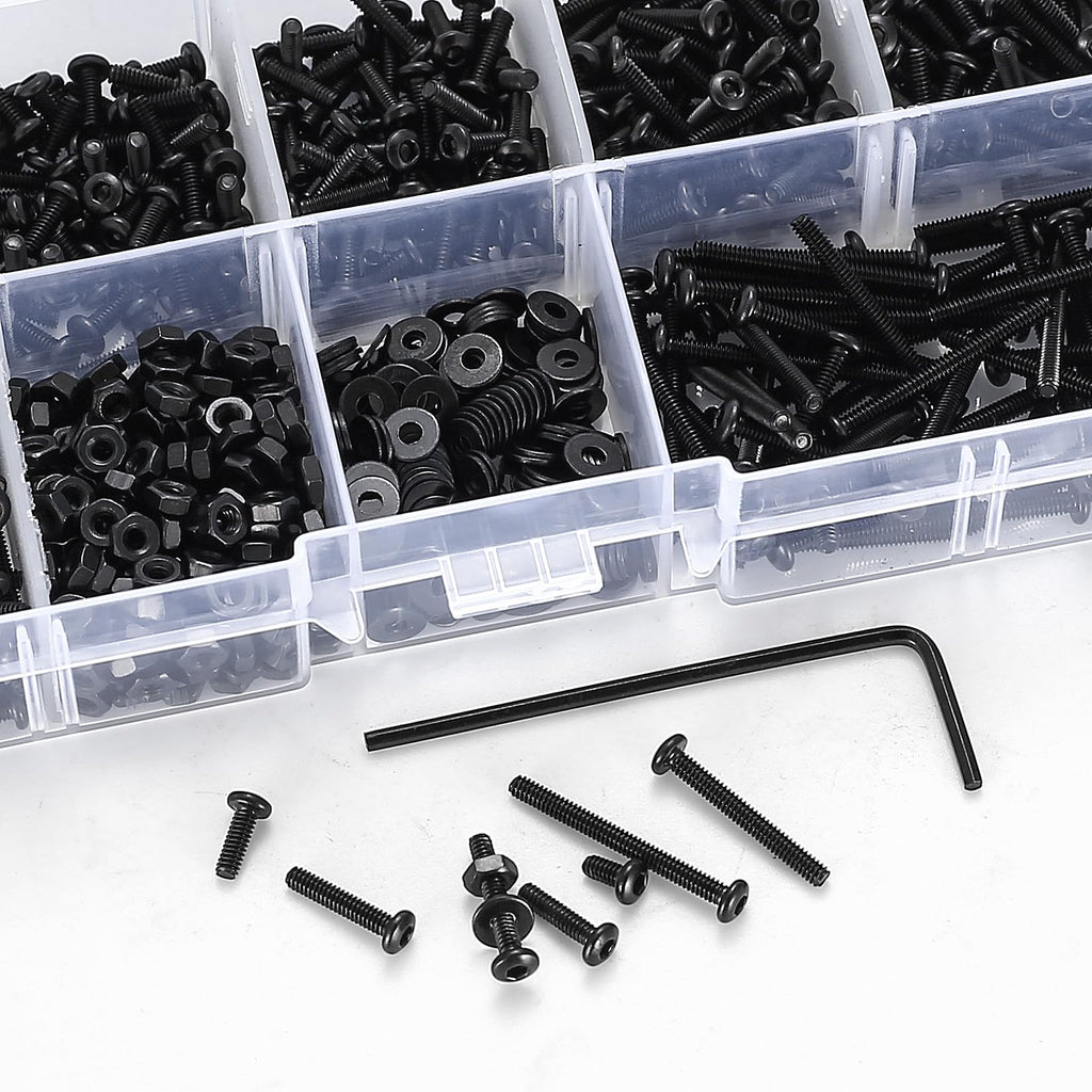 410 Stück M2 Senkkopf-Innensechskantschrauben, 10,9-Kohlenstoffstahl Vollgewinde-Maschinenschrauben, Muttern und Unterlegscheiben Sortiment mit Inbusschlüsseln