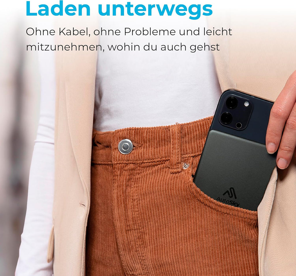 AutoSky Magnetische Powerbank 10.000 mAh | Kabellos & USB-C | LED Display (APB-200)