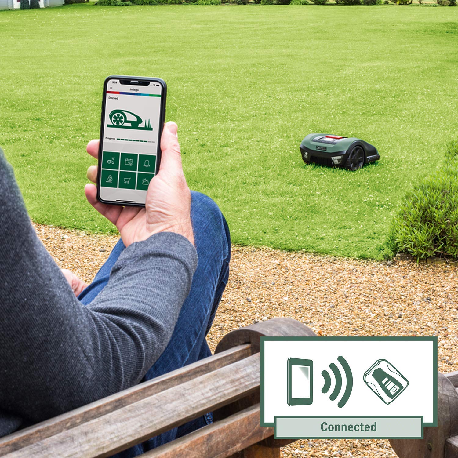 Bosch Home and Garden Indego XS 300 Robot Lawnmower (with Integrated 18 V Battery, Charging Station Included, Cutting Width 19 cm, for Lawns up to 300 m², in Box) Black, Green