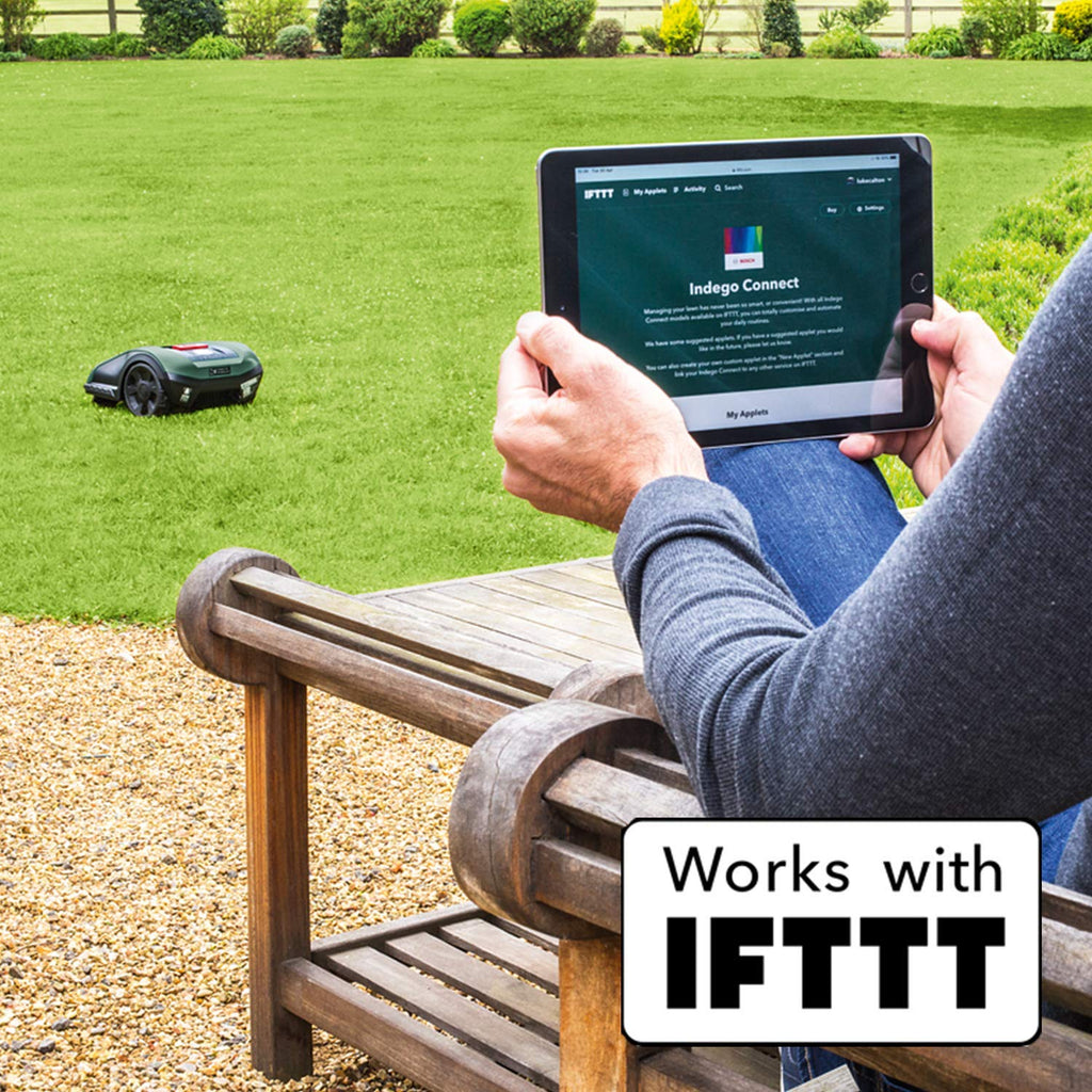 Bosch Home and Garden Indego XS 300 Robot Lawnmower (with Integrated 18 V Battery, Charging Station Included, Cutting Width 19 cm, for Lawns up to 300 m², in Box) Black, Green