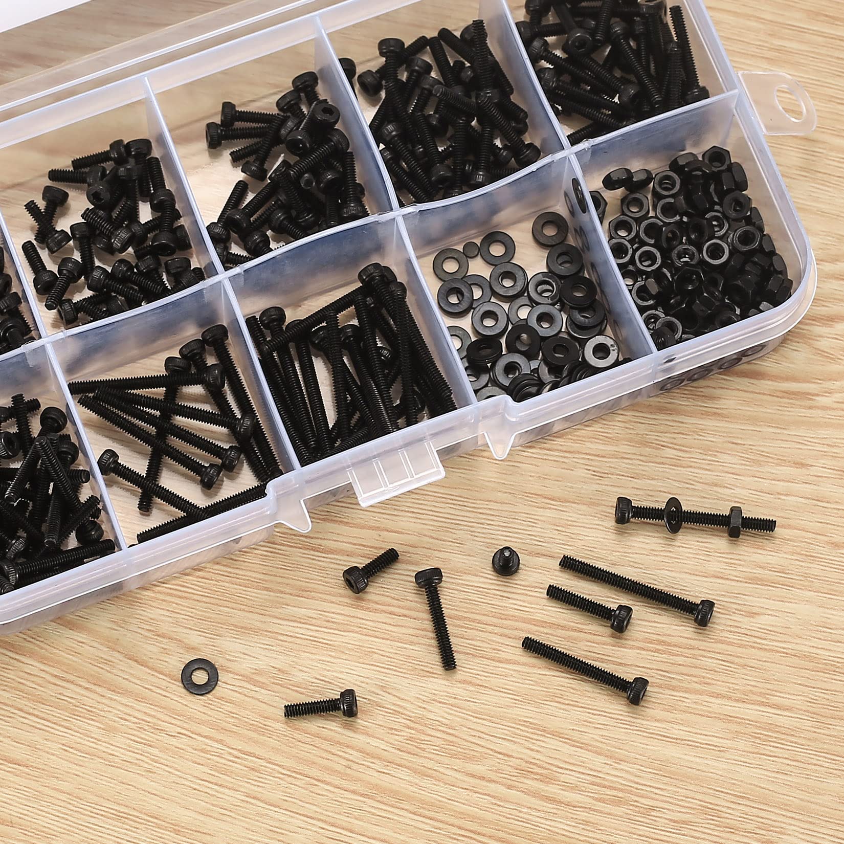 410 Stück M2 Senkkopf-Innensechskantschrauben, 10,9-Kohlenstoffstahl Vollgewinde-Maschinenschrauben, Muttern und Unterlegscheiben Sortiment mit Inbusschlüsseln