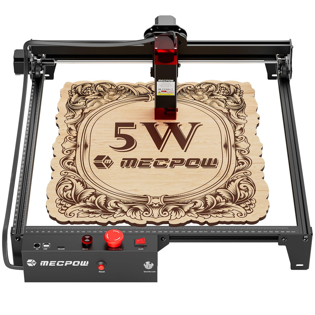 Mecpow X3 Pro Laser Graviermaschine mit Luftunterstützung, 10W Graviermaschine Laser Cutter für Holz und Metall, 60W CNC Fräsmaschine mit Not-Aus, Flammen- und Gyro-Erkennung, 410 x 400mm Fläche