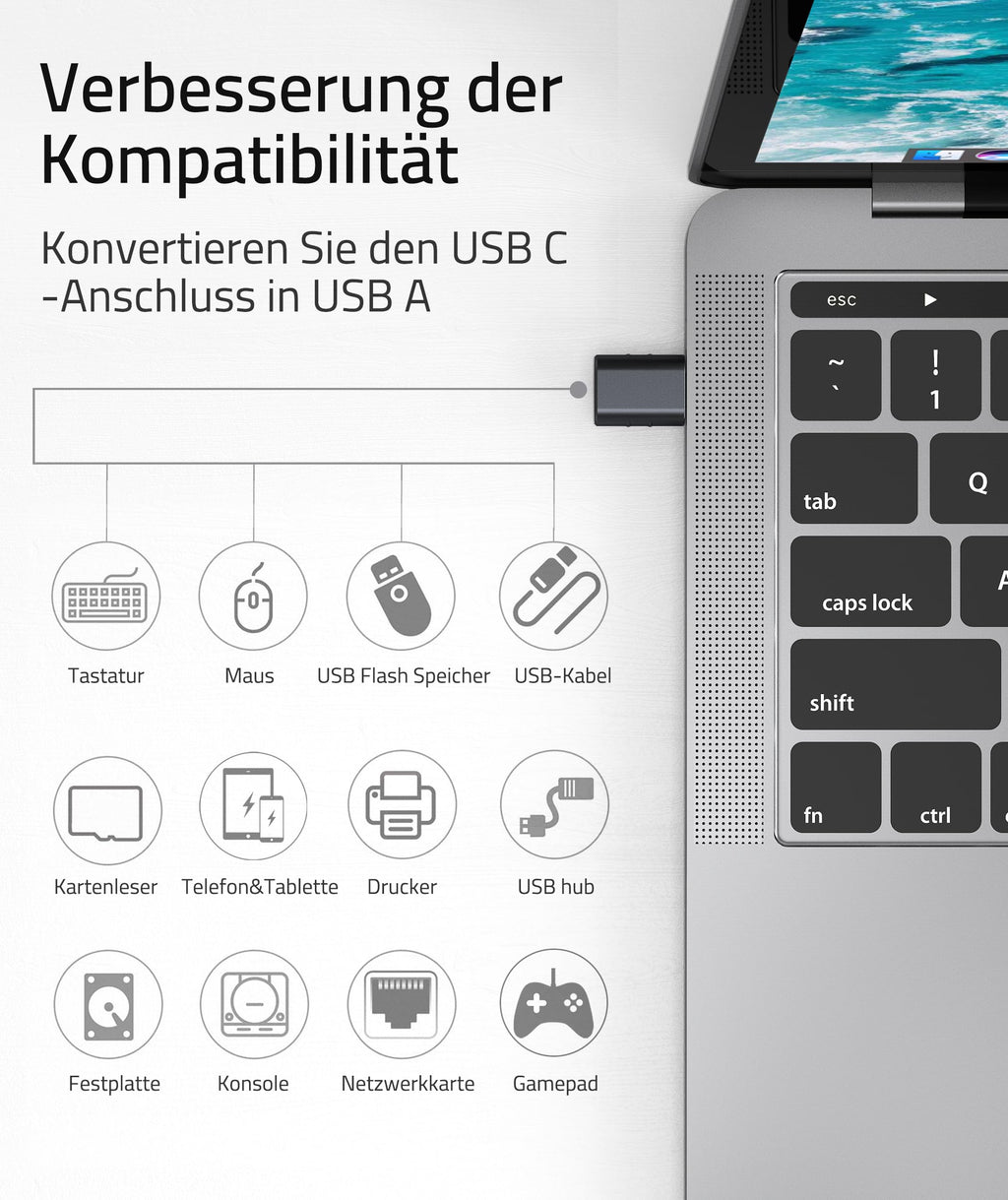 Syntech USB-C-auf-USB-Adapter, 2 USB-C-Stecker-auf-USB-3-Buchsen-Adapter, kompatibel mit iPhone 16 Pro Max iMac iPad Pro 2021, MacBook Air Pro 2020 und Anderen Typ-C-/Thunderbolt-3-Geräten, Blau