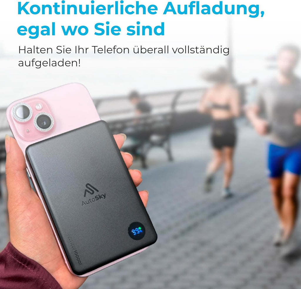 AutoSky Magnetische Powerbank 10.000 mAh | Kabellos & USB-C | LED Display (APB-200)