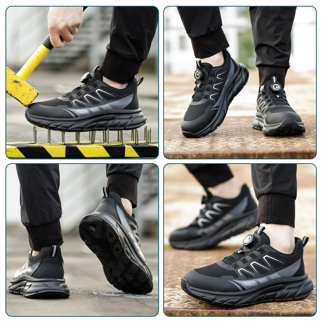 RASEARY Sicherheitsschuhe Arbeitsschuhe Herren Damen Bequem Stahlkappenschuhe Leicht Atmungsaktiv Industrielle Arbeitsschuhe mit Drehschnallen Schnürsenkeln