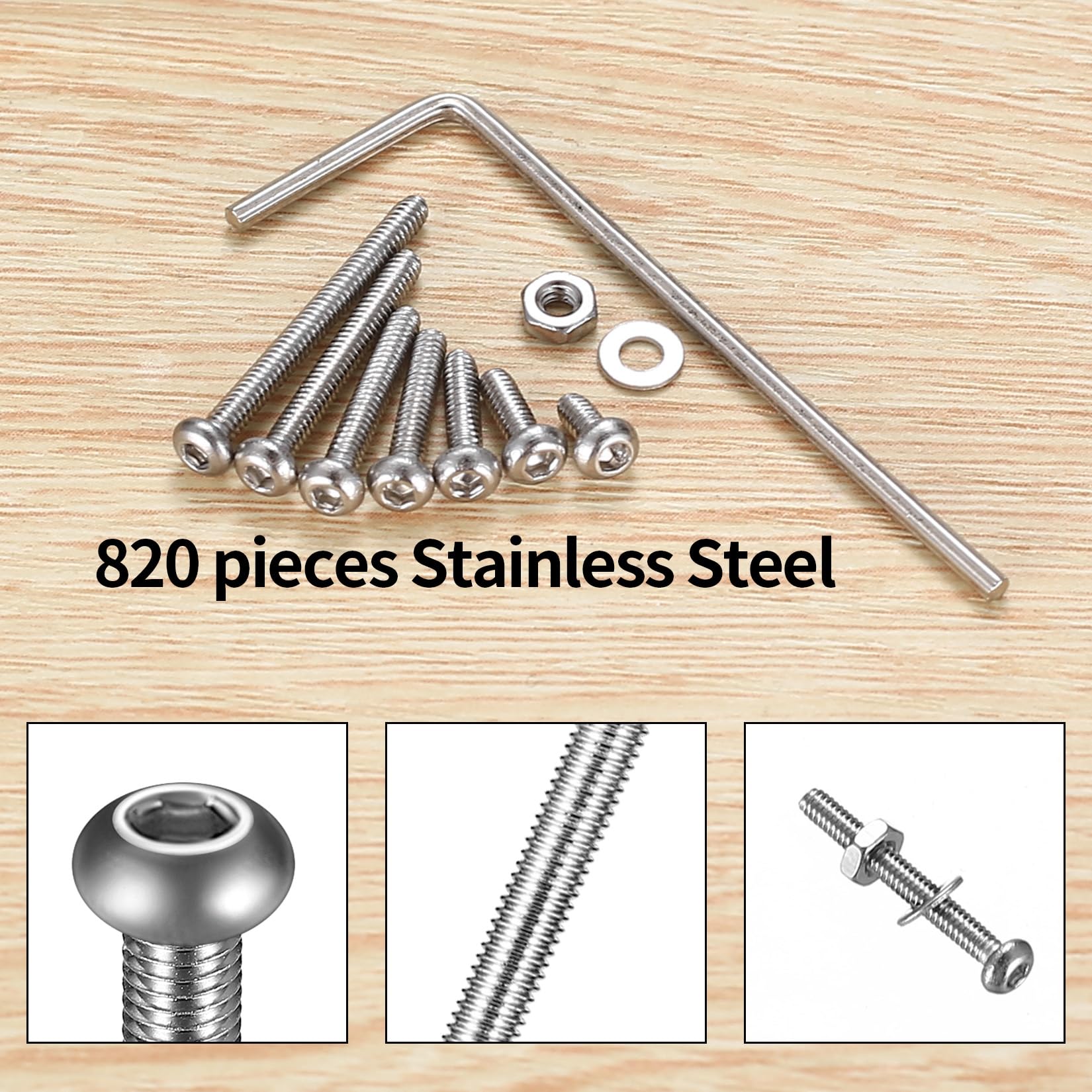 410 Stück M2 Senkkopf-Innensechskantschrauben, 10,9-Kohlenstoffstahl Vollgewinde-Maschinenschrauben, Muttern und Unterlegscheiben Sortiment mit Inbusschlüsseln