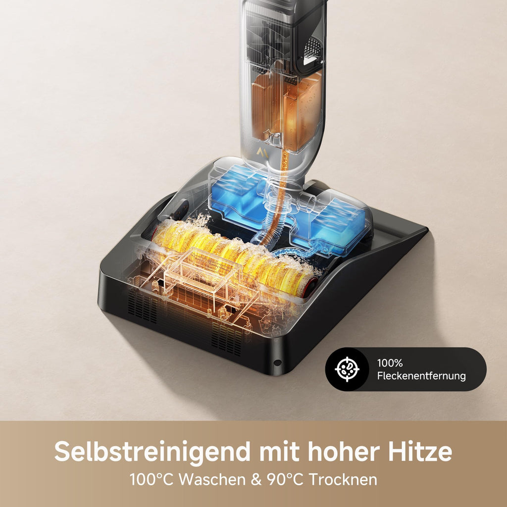 Mova X4 Pro Nass-Trocken-Sauger 20.000 Pa, Heißwasser-Wischfunktion, Tangle-Free, Selbstreinigung bei 100 °C, Push-In-Basisstation, LED-Bürstenkopf, Doppelkante, intelligente Saugkraftregelung