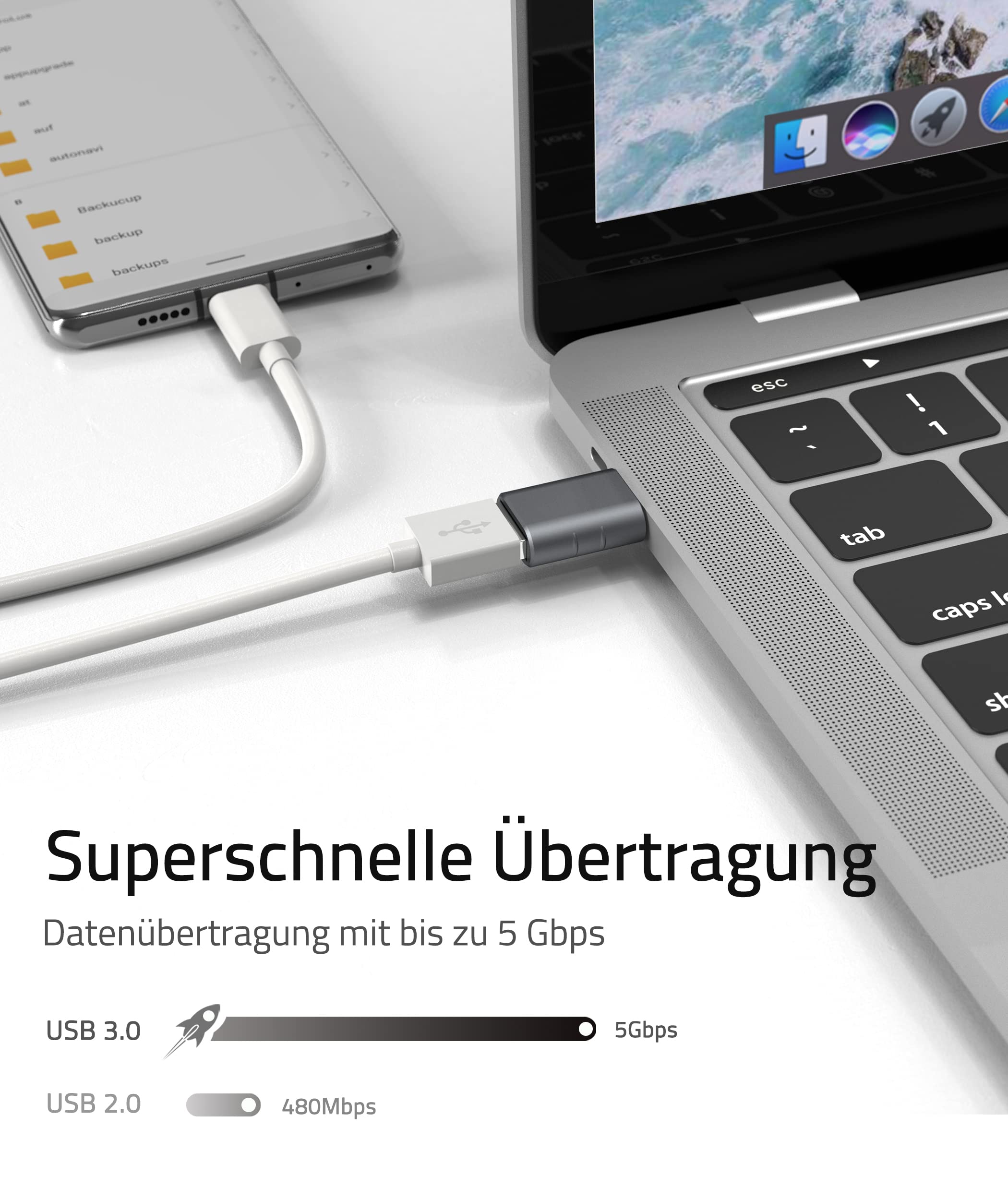 Syntech USB-C-auf-USB-Adapter, 2 USB-C-Stecker-auf-USB-3-Buchsen-Adapter, kompatibel mit iPhone 16 Pro Max iMac iPad Pro 2021, MacBook Air Pro 2020 und Anderen Typ-C-/Thunderbolt-3-Geräten, Blau