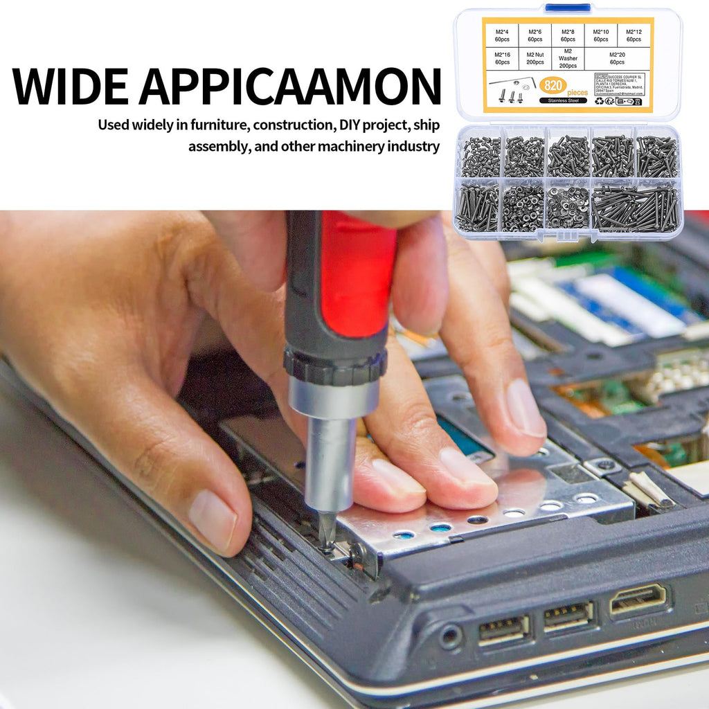 410 Stück M2 Senkkopf-Innensechskantschrauben, 10,9-Kohlenstoffstahl Vollgewinde-Maschinenschrauben, Muttern und Unterlegscheiben Sortiment mit Inbusschlüsseln