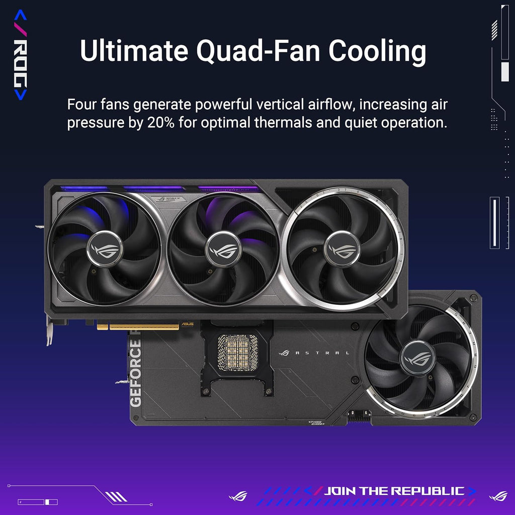 ASUS ROG Astral GeForce RTX 5090 32GB GDDR7 OC Edition Gaming Grafikkarte (Nvidia GeForce RTX5090, Vier Lüfter, 3.8-Slot-Design, PCIe 5.0, 2X HDMI 2.1b, 3X DisplayPort 2.1a)