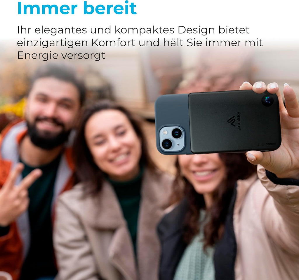 AutoSky Magnetische Powerbank 10.000 mAh | Kabellos & USB-C | LED Display (APB-200)