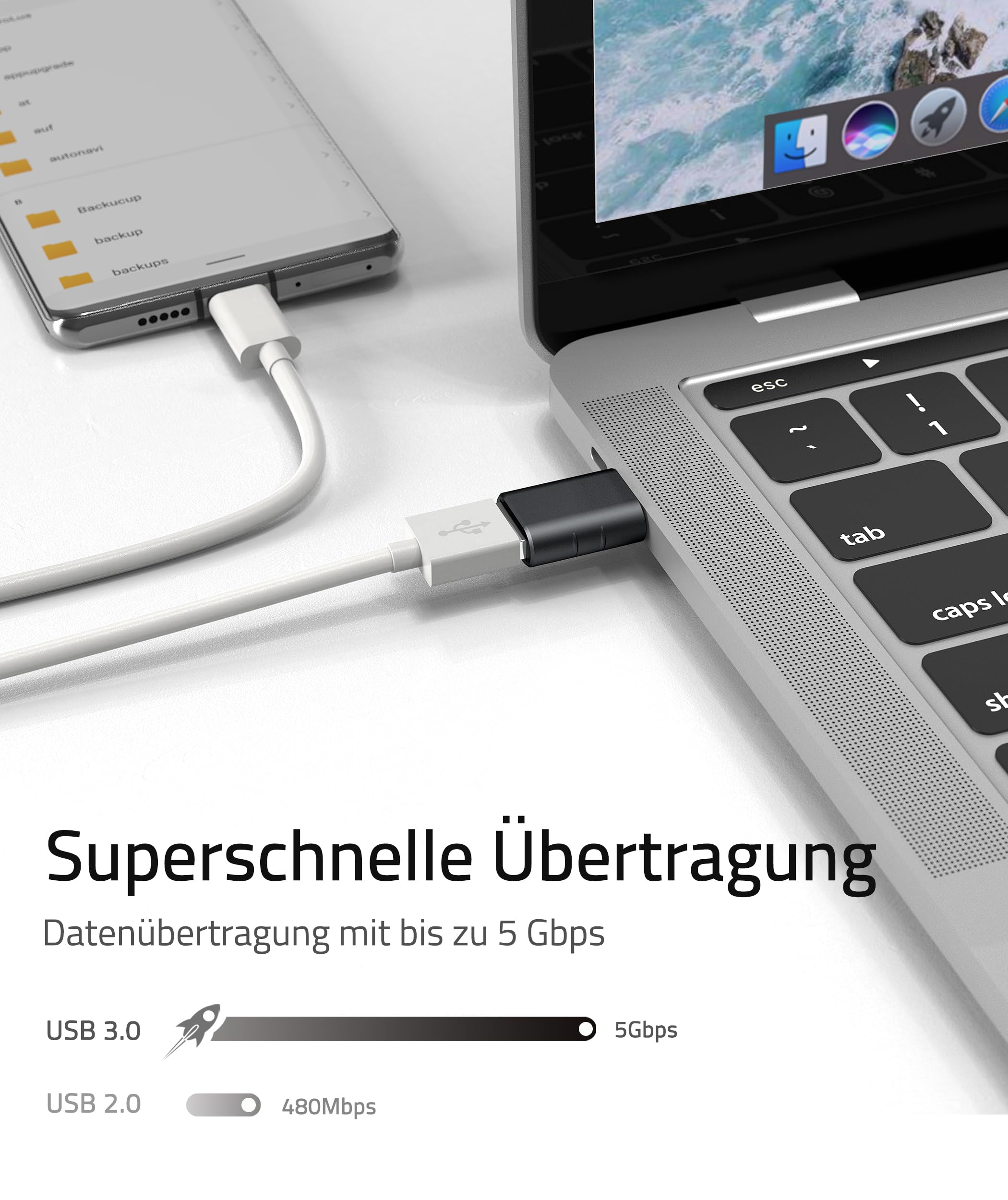 Syntech USB-C-auf-USB-Adapter, 2 USB-C-Stecker-auf-USB-3-Buchsen-Adapter, kompatibel mit iPhone 16 Pro Max iMac iPad Pro 2021, MacBook Air Pro 2020 und Anderen Typ-C-/Thunderbolt-3-Geräten, Blau