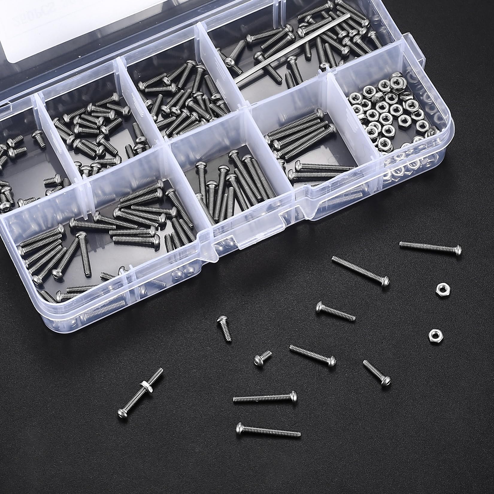 410 Stück M2 Senkkopf-Innensechskantschrauben, 10,9-Kohlenstoffstahl Vollgewinde-Maschinenschrauben, Muttern und Unterlegscheiben Sortiment mit Inbusschlüsseln