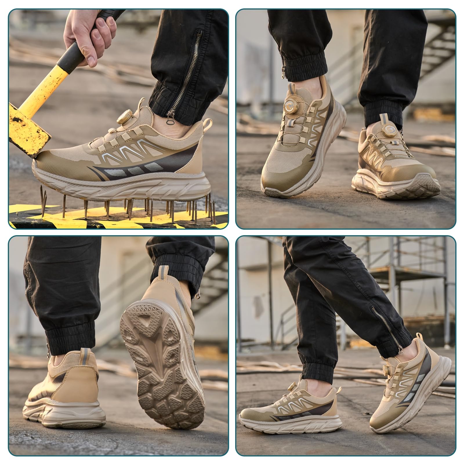 RASEARY Sicherheitsschuhe Arbeitsschuhe Herren Damen Bequem Stahlkappenschuhe Leicht Atmungsaktiv Industrielle Arbeitsschuhe mit Drehschnallen Schnürsenkeln