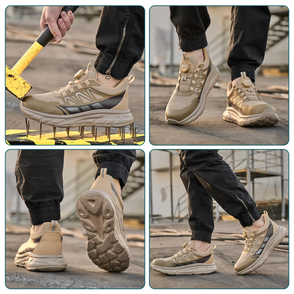 RASEARY Sicherheitsschuhe Arbeitsschuhe Herren Damen Bequem Stahlkappenschuhe Leicht Atmungsaktiv Industrielle Arbeitsschuhe mit Drehschnallen Schnürsenkeln