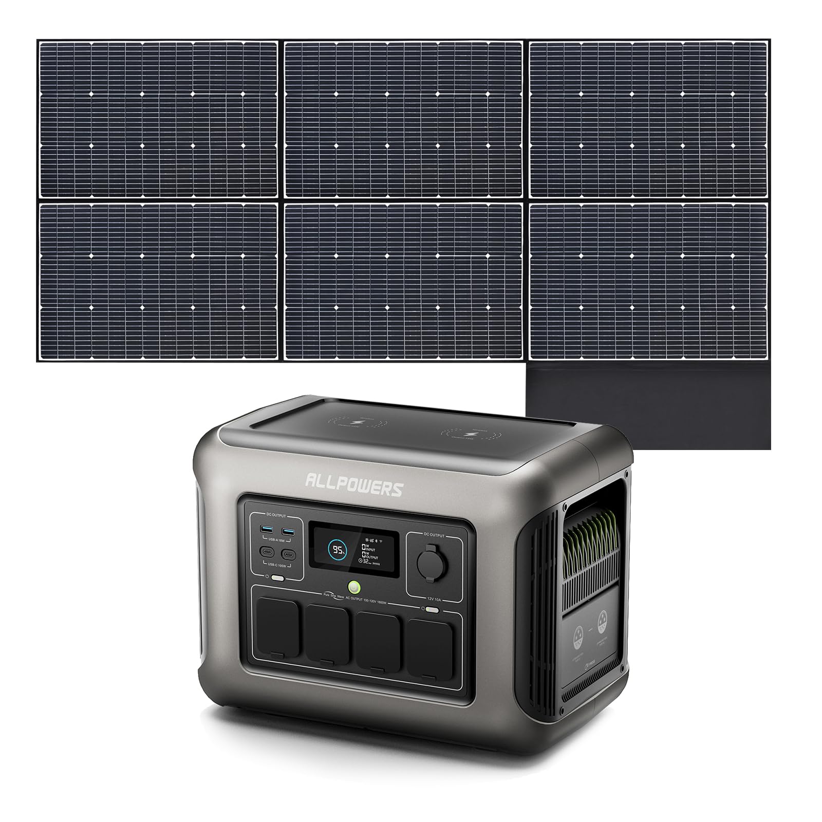 ALLPOWERS R1500 Tragbare Powerstation mit 200W Solarpanel, 1152Wh LiFePO4 Batterie mit 1800W AC Ausgang Solargenerator, 43dB Leise Betrieb Mobile Notstromversorgung für Garten Reise Camping Wohnmobil