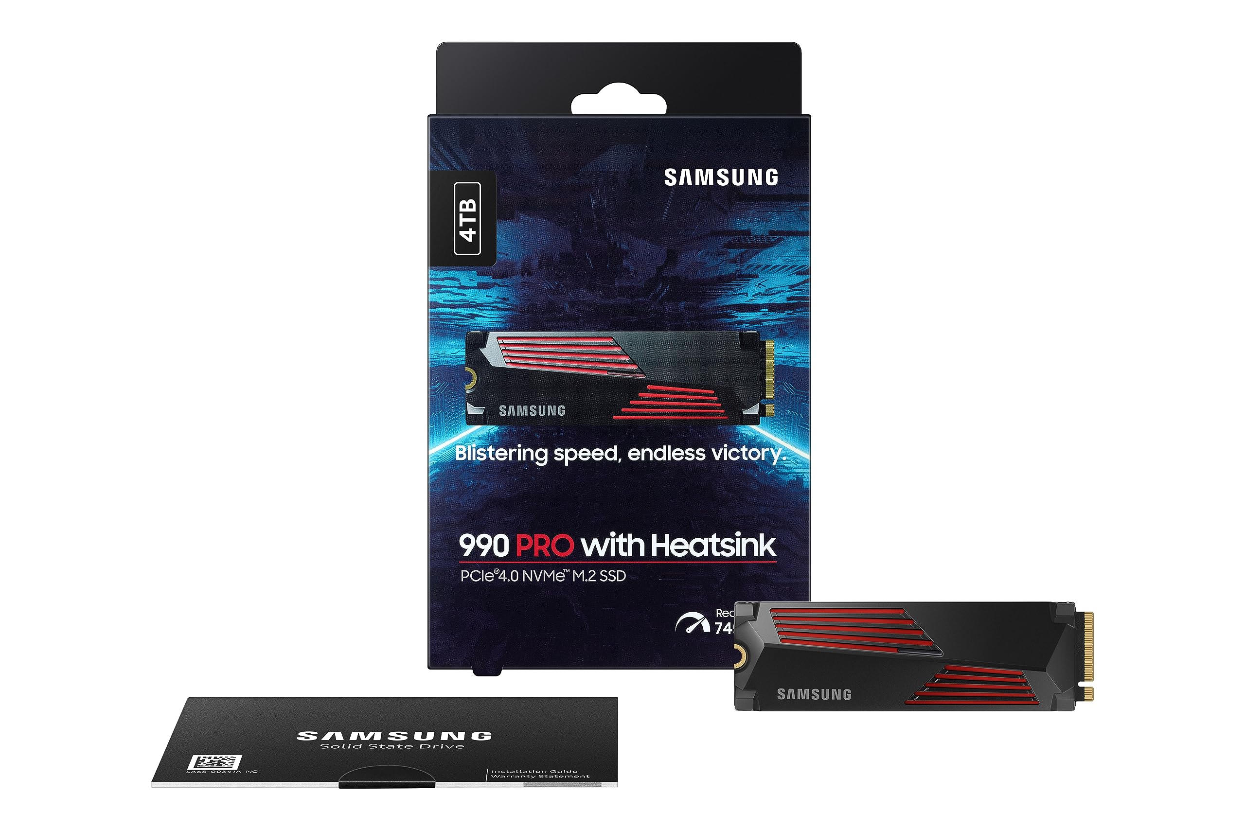 Samsung 990 PRO NVMe M.2 SSD, 2 TB, PCIe 4.0, 7.450 MB/s Lesen, 6.900 MB/s Schreiben, Interne SSD, Interne SSD für Gaming und Videobearbeitung, Schwarz, MZ-V9P2T0BW