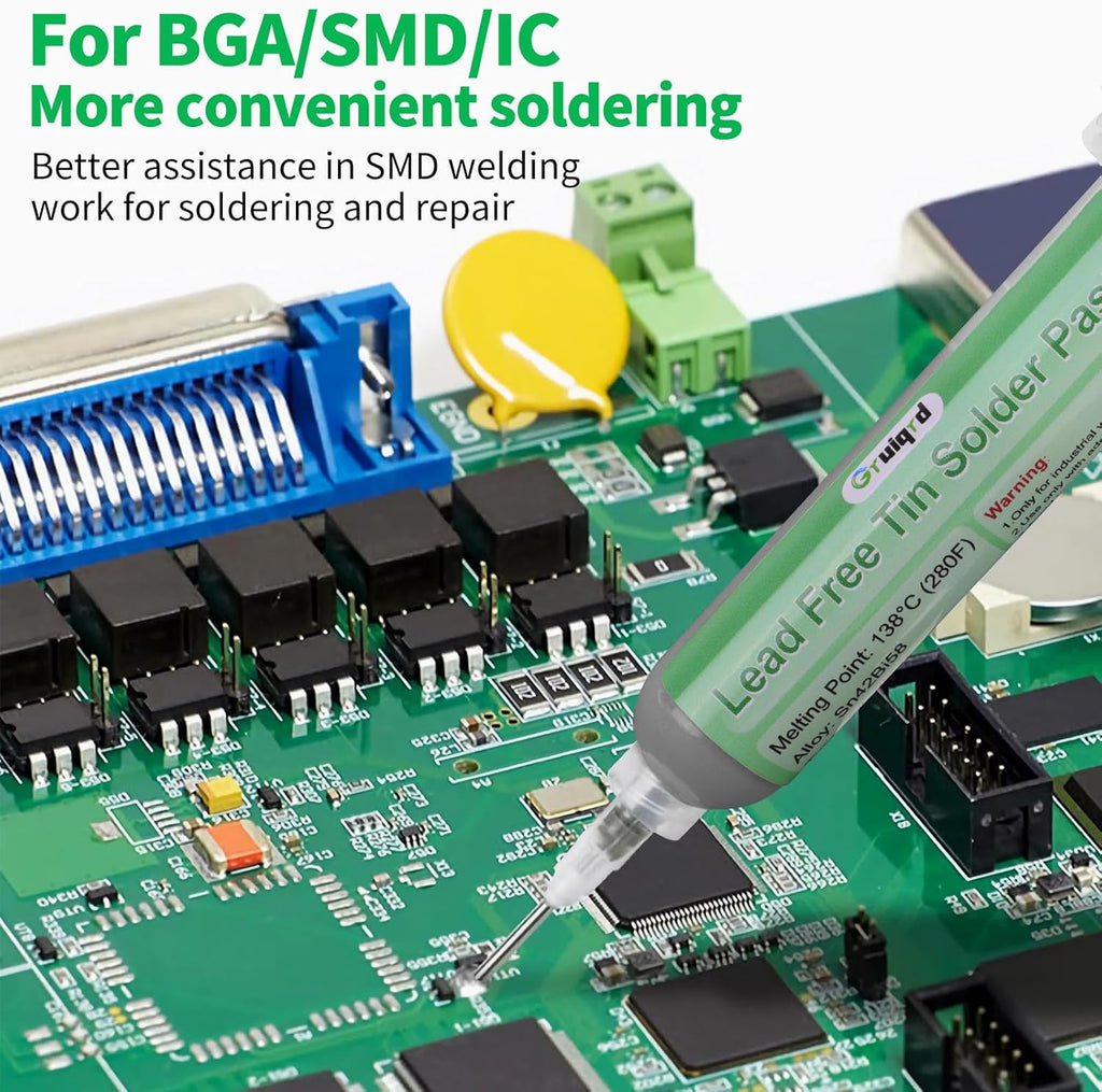 Gruiqrd Spritzenlötpaste Flussmittel Sn42 Bi58, Bleifreies Lötpaste, Lötflussmittel Zinnpaste,Niedrigtemperatur Lötzinn Paste 138 Grad, für BGA LED SMD SMT Lötzinn (1.41oz/40g)