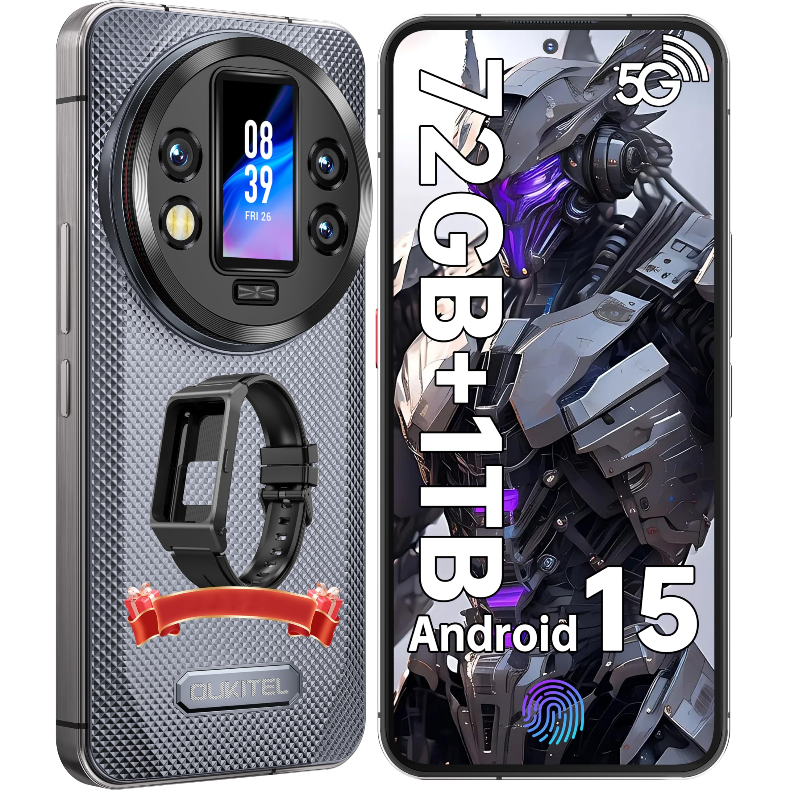 OUKITEL WP200 Pro 5G Outdoor Handy - Android 15 72GB+1TB Smartphone mit SmartWatch, 6,7” AMOLED FHD+ 120 Hz Wasserdicht Ohne Vertrag 8580mAh/45W, 108MP Kamera, 5G Dual SIM/NFC/WiFi 6 - Grün