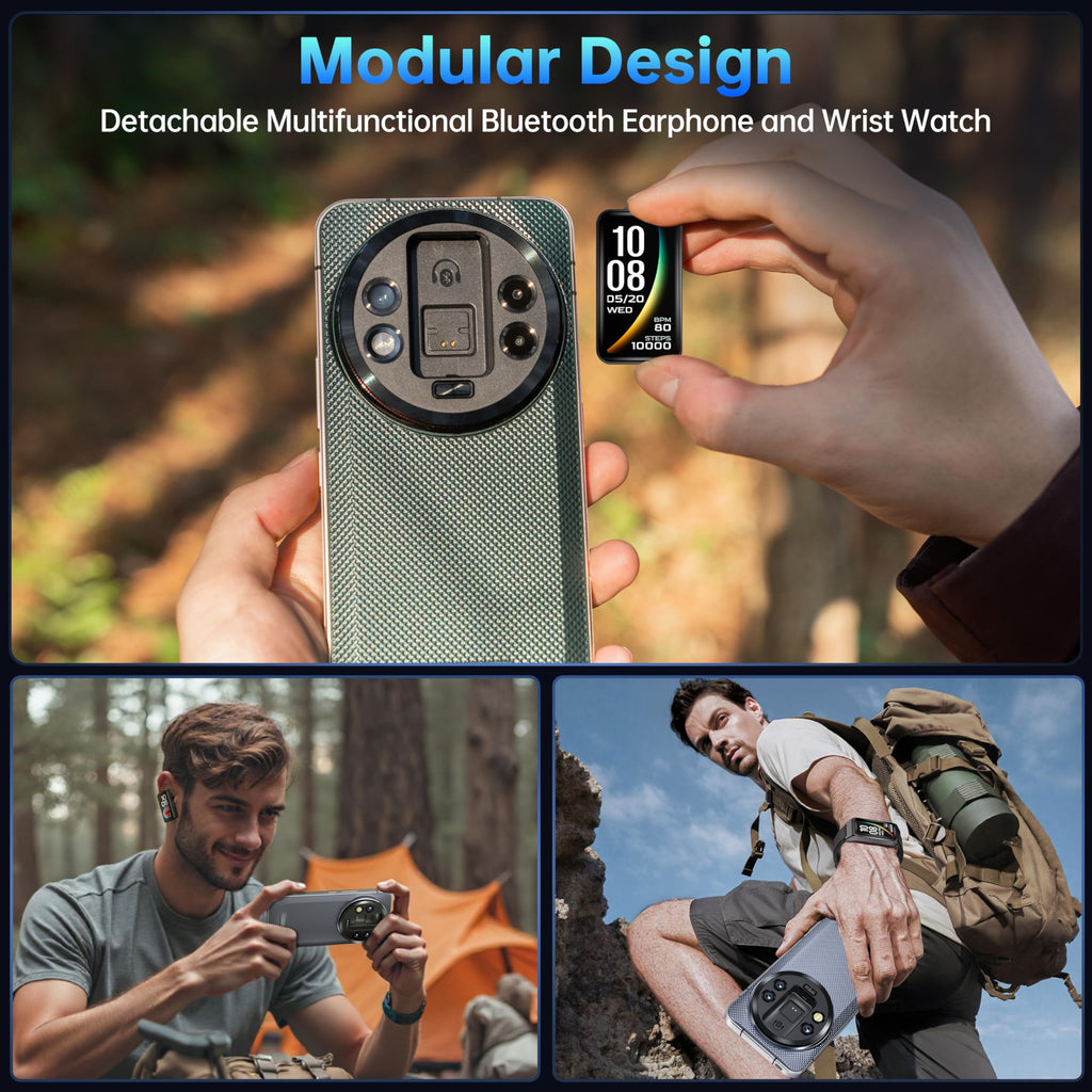 OUKITEL WP200 Pro 5G Outdoor Handy - Android 15 72GB+1TB Smartphone mit SmartWatch, 6,7” AMOLED FHD+ 120 Hz Wasserdicht Ohne Vertrag 8580mAh/45W, 108MP Kamera, 5G Dual SIM/NFC/WiFi 6 - Grün
