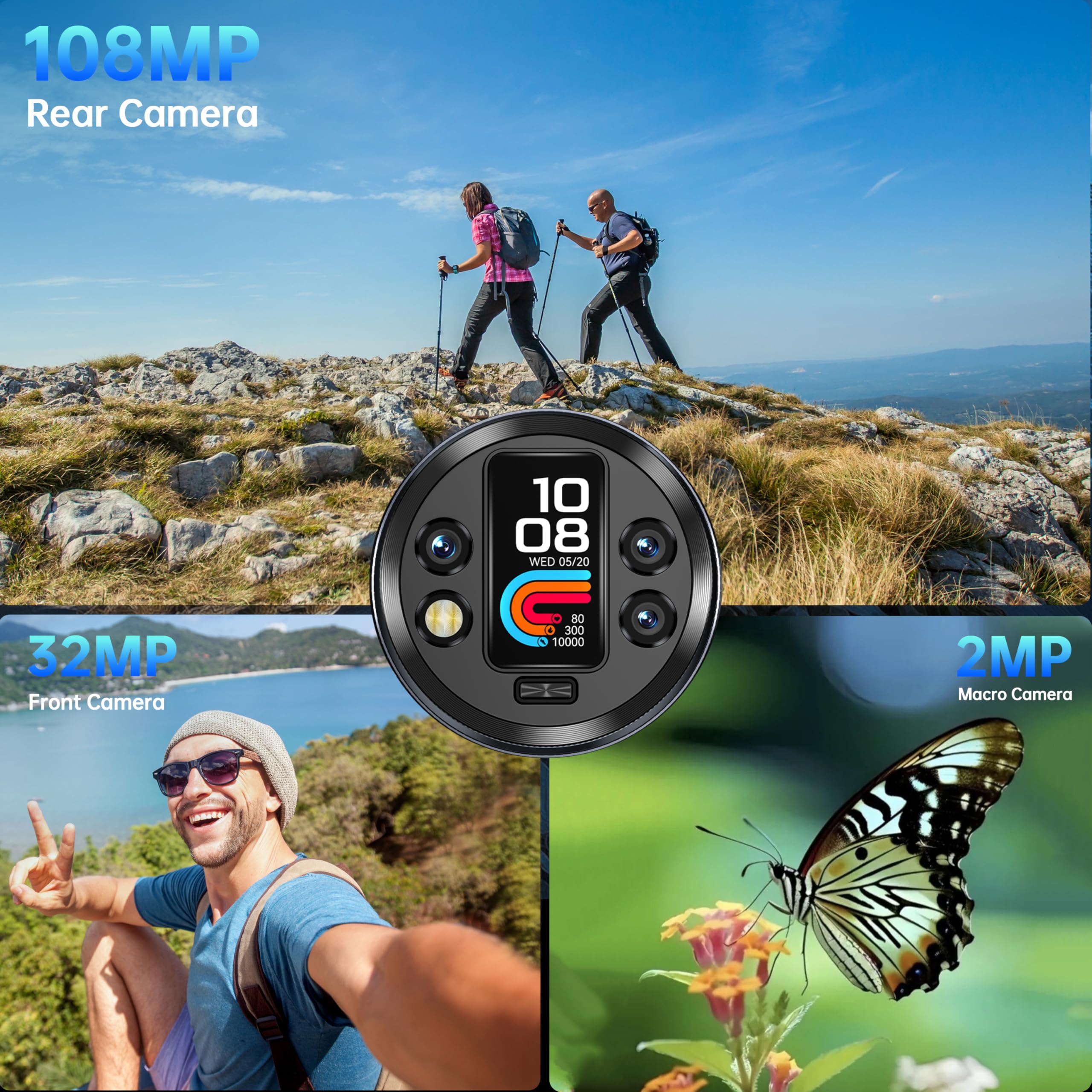 OUKITEL WP200 Pro 5G Outdoor Handy - Android 15 72GB+1TB Smartphone mit SmartWatch, 6,7” AMOLED FHD+ 120 Hz Wasserdicht Ohne Vertrag 8580mAh/45W, 108MP Kamera, 5G Dual SIM/NFC/WiFi 6 - Grün