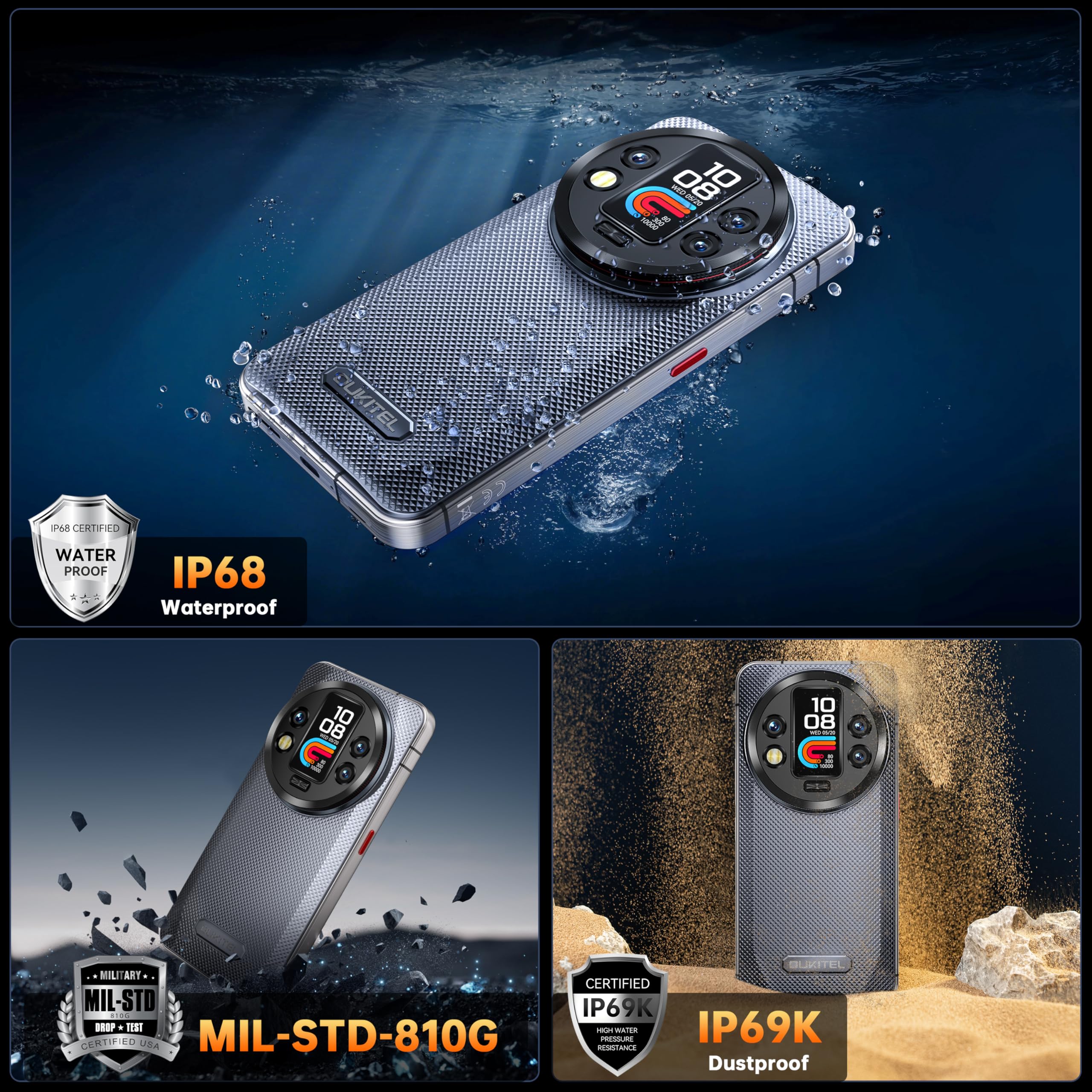 OUKITEL WP200 Pro 5G Outdoor Handy - Android 15 72GB+1TB Smartphone mit SmartWatch, 6,7” AMOLED FHD+ 120 Hz Wasserdicht Ohne Vertrag 8580mAh/45W, 108MP Kamera, 5G Dual SIM/NFC/WiFi 6 - Grün