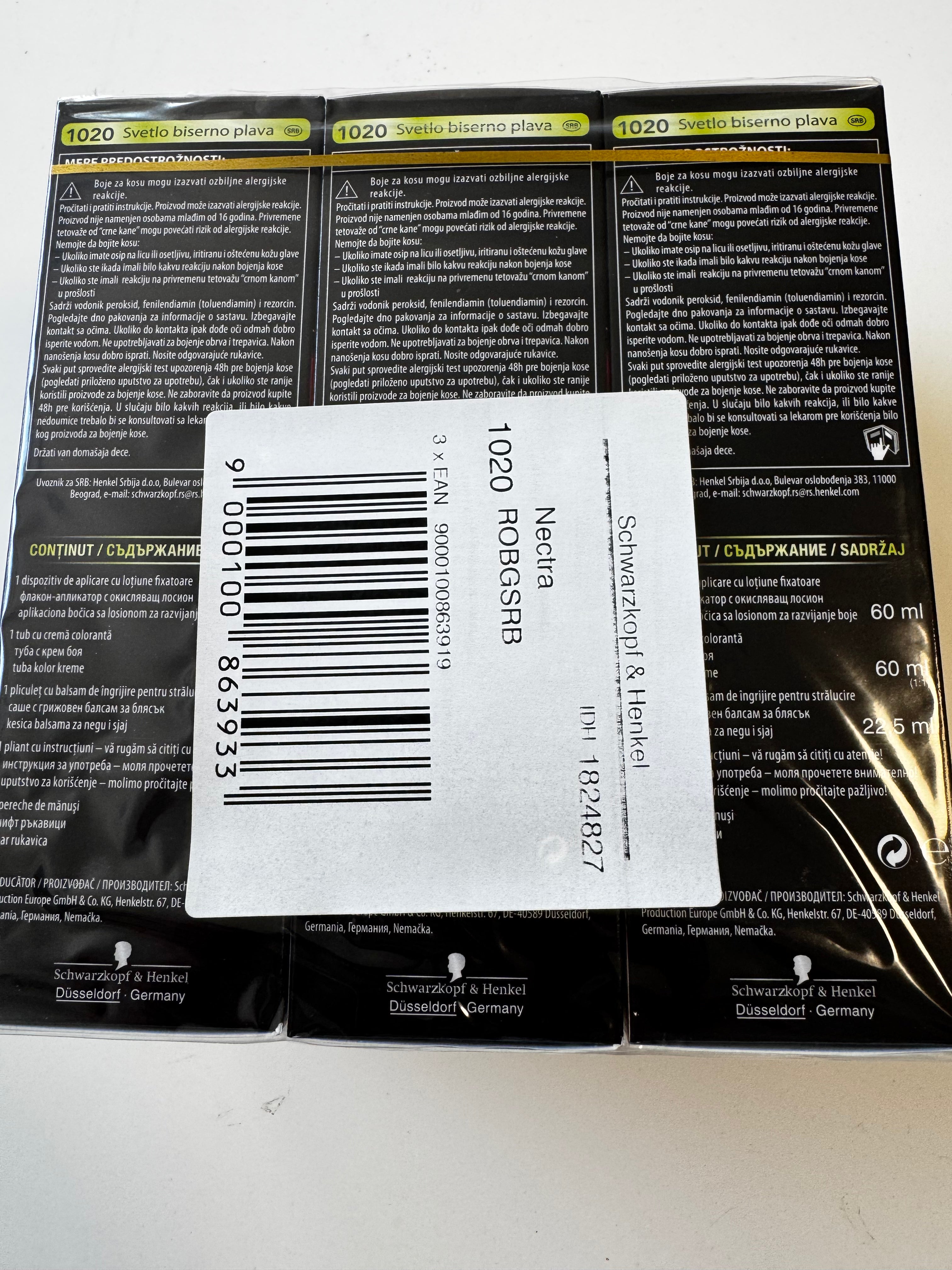 3er-Pack Schwarzkopf Nectra Color 1020 Light Pearl Blonde / Helles Perlblond (Restposten MHD überschritten)