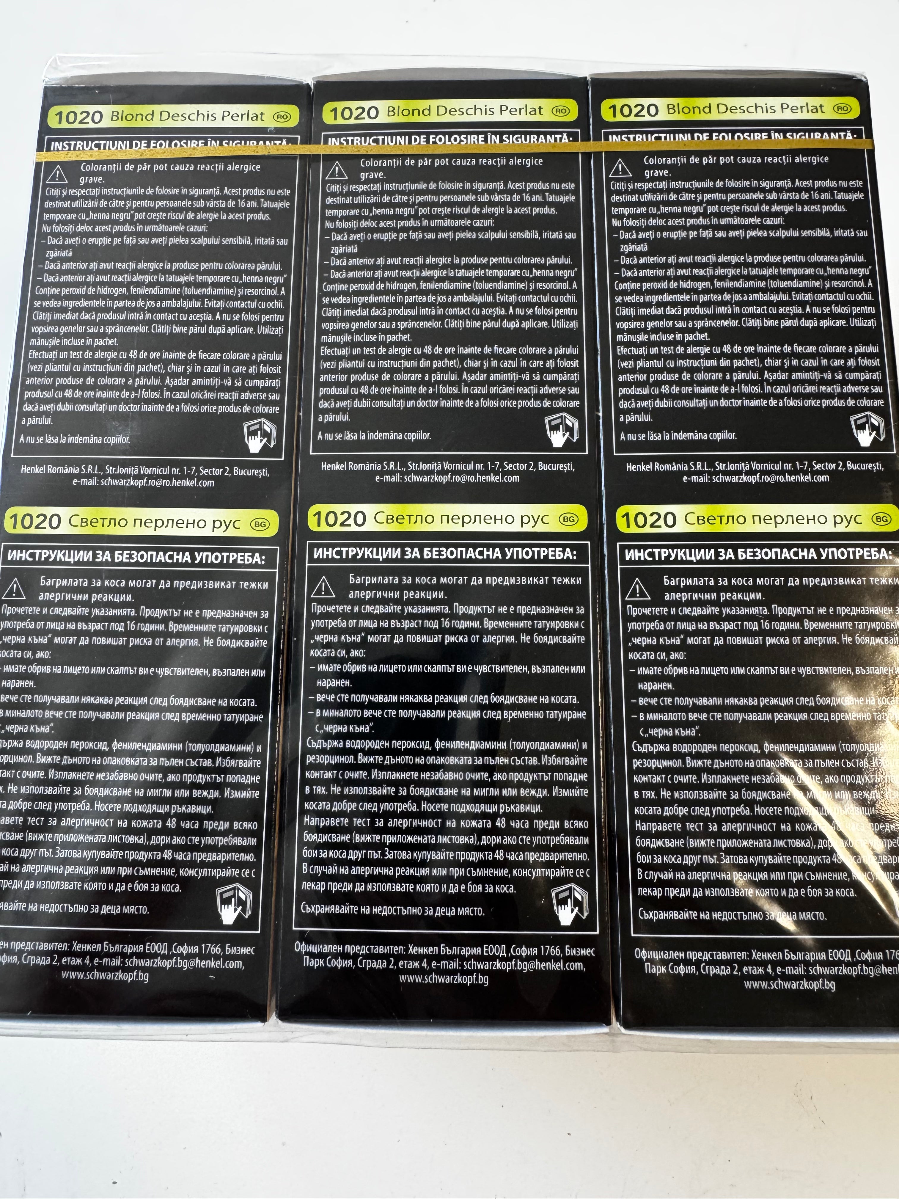 3er-Pack Schwarzkopf Nectra Color 1020 Light Pearl Blonde / Helles Perlblond (Restposten MHD überschritten)