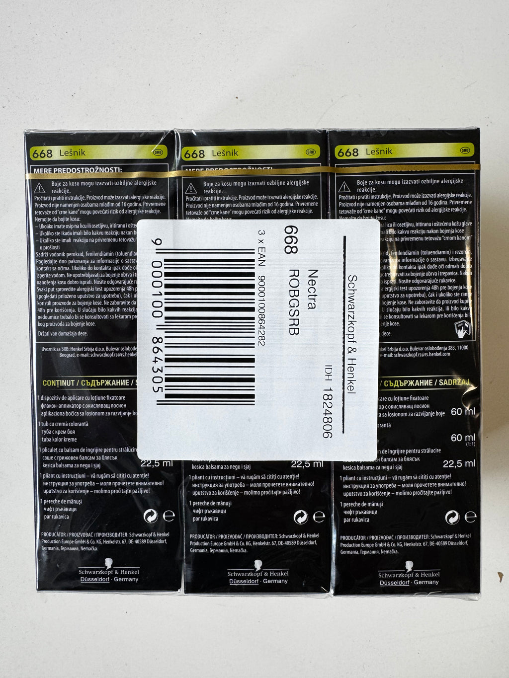 3er-Pack Schwarzkopf Nectra Color 668 Hazelnut / Haselnussbraun (Restposten MHD überschritten)