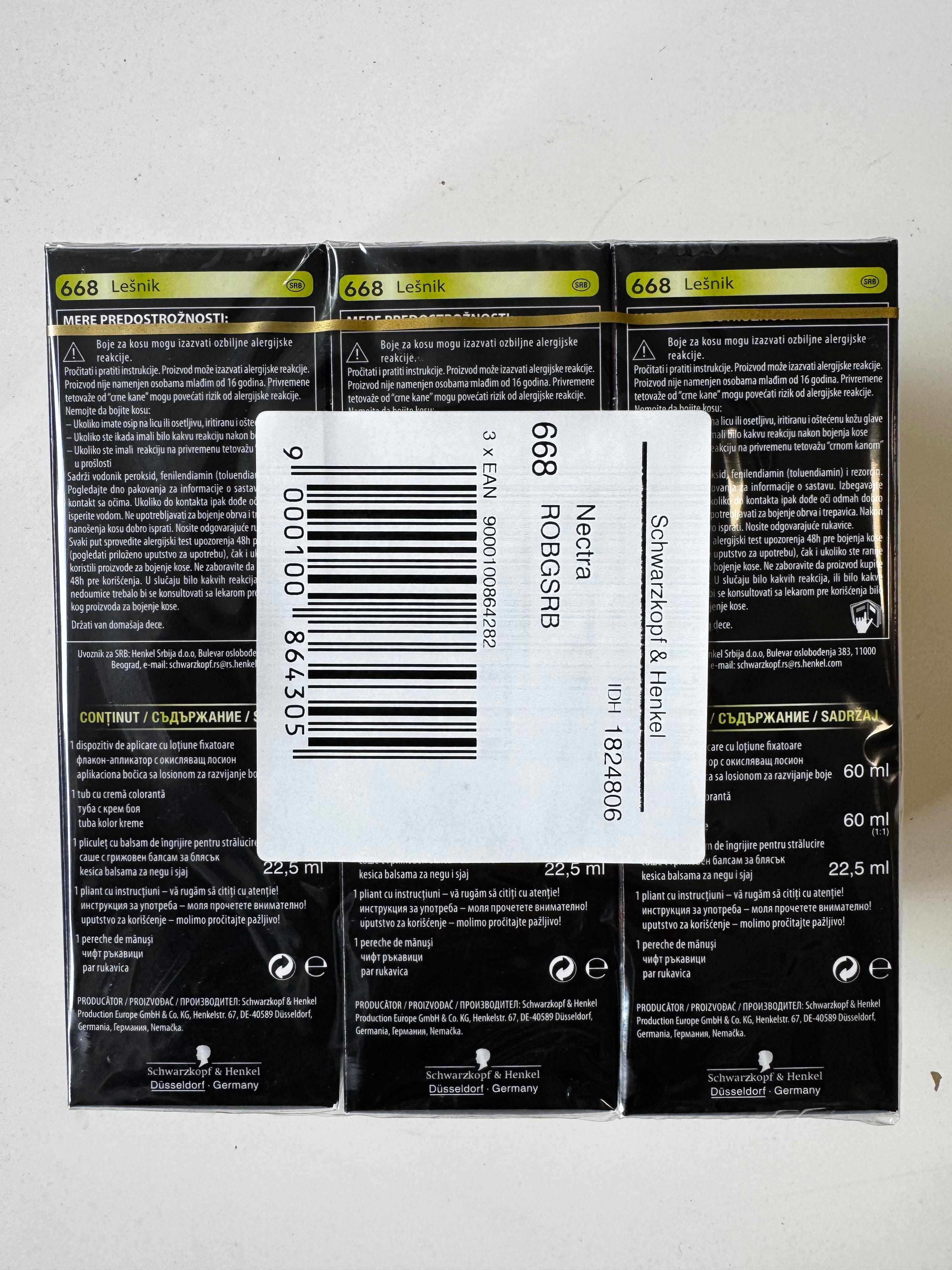 3er-Pack Schwarzkopf Nectra Color 668 Hazelnut / Haselnussbraun (Restposten MHD überschritten)