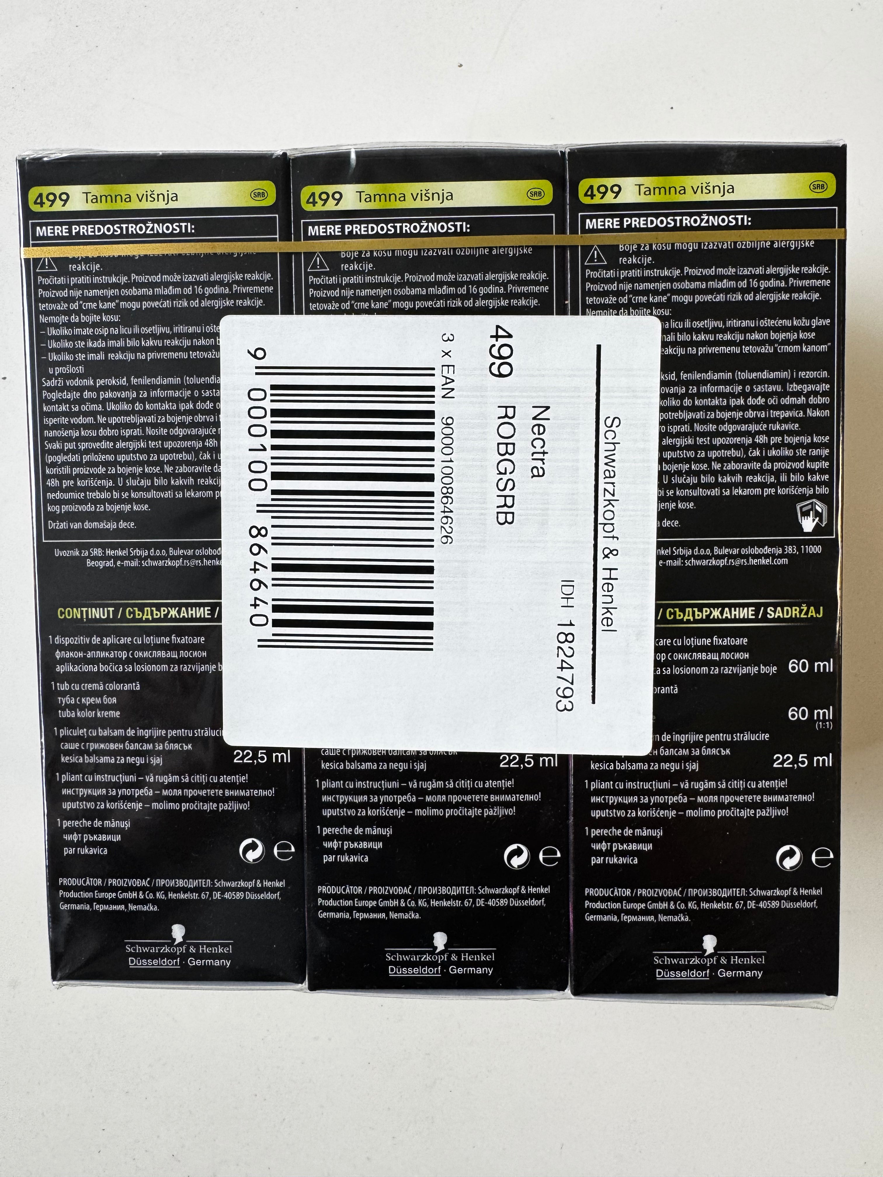 3er-Pack Schwarzkopf Nectra Color 499 Dark Cherry / Dunkelkirsche (Restposten MHD überschritten)