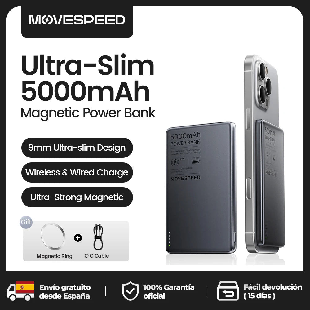 MOVESPEED S05 Schlanke magnetische Powerbank 5000 mAh Schnellladung Mini kabelloses tragbares Ladegerät Akku für iPhone 16 15 14 PowerbanK - AliExpress 202192403